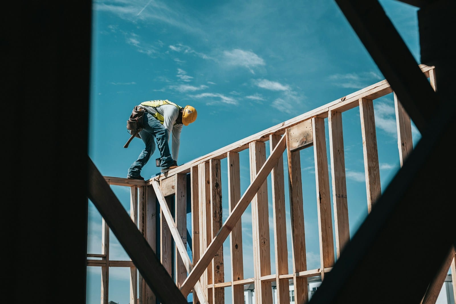 Carpenter framing a residential build